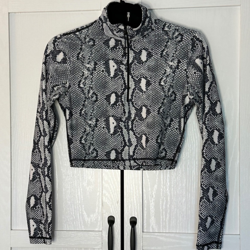 Adam Selman Sport Womens Python Print Half Zip Cropped Long Sleeve Top Small - Picture 2 of 10
